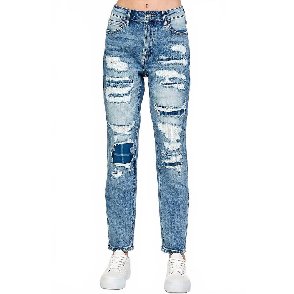 NEW I&M JEANS low rise tom girlfriend stretch jeans in mid/dark wash